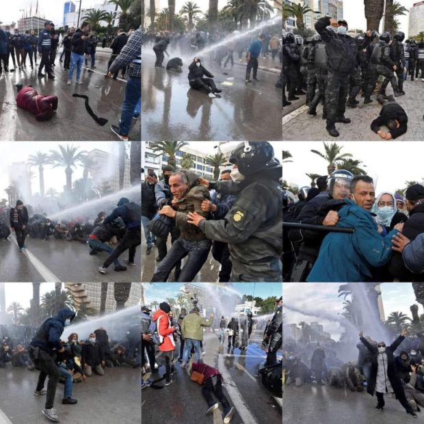 تونس.. الأمن يقمع مظاهرات مناهضة للرئيس ويعتقل محتجين